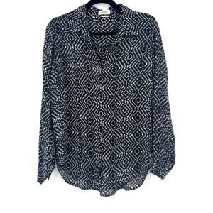 L'Agence Women's Aztec Print 100% Silk Button-Front Blouse Size Small‎